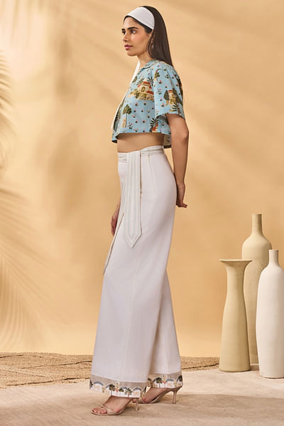 Ivory pirouette picnic printed trousers