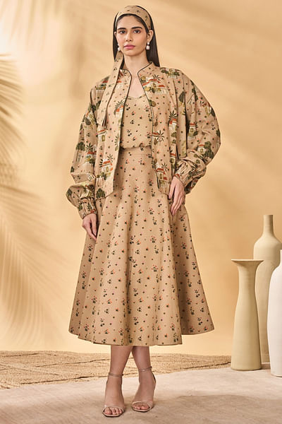 Beige floral printed skirt