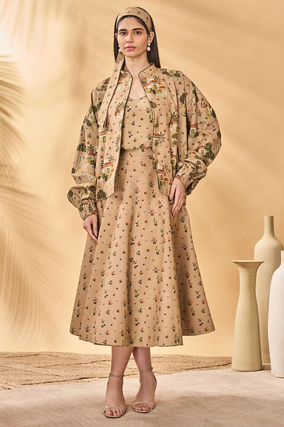 Beige miniature printed bomber jacket
