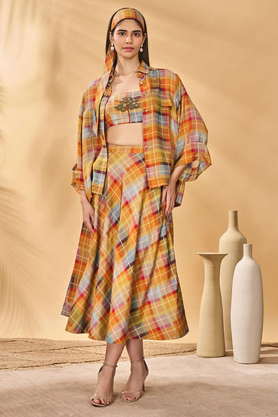 Multicolour checkered printed co-ord set