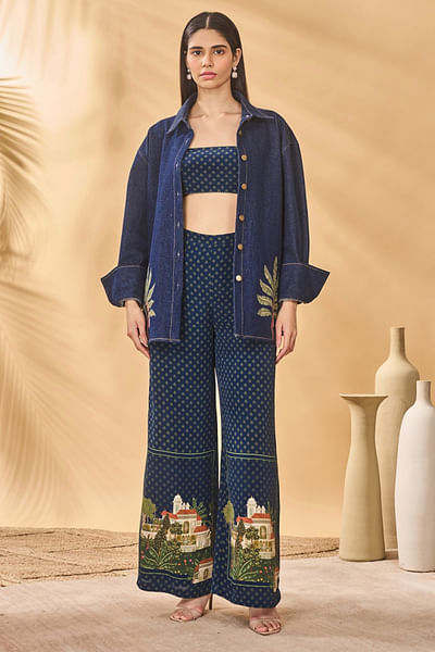 Midnight patchwork and printed denim co-ord set