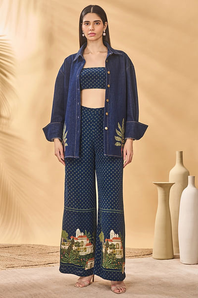 Midnight holiday home printed denim trousers