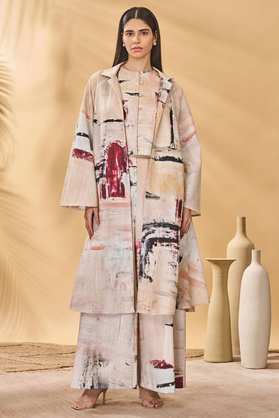 Ivory and red abstract printed jacket