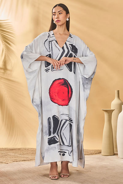 White dark noise printed kaftan