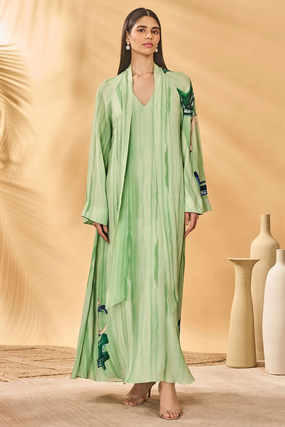 Ivy green horizon printed reversible kaftan