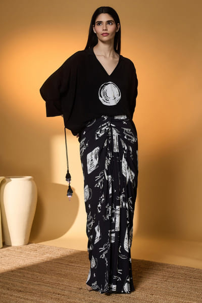 Black and white appliqué embroidery co-ord set