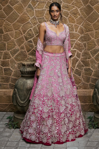 Bright pink ombre corset lehenga set