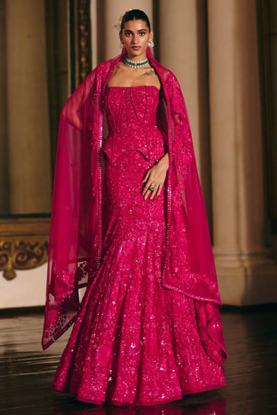 Fuchsia embroidered lehenga set