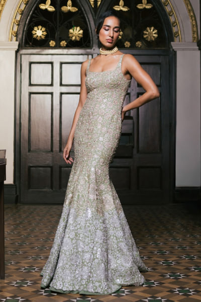 Sage green embroidered gown