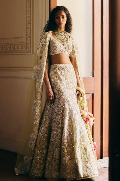 Green floral embroidered lehenga set
