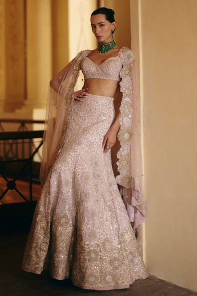 Pink floral embroidered lehenga set