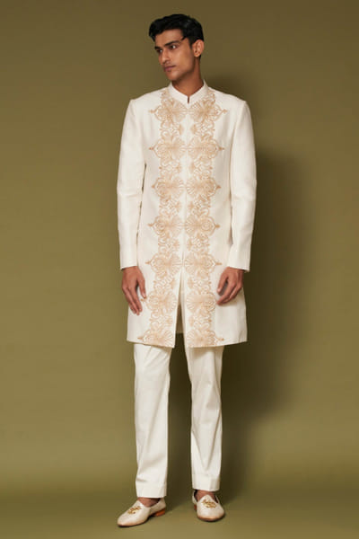 Devnaagri Ivory dori embroidered sherwani set DEVNAPR26D143054