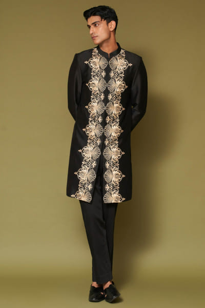 Devnaagri Black dori embroidered sherwani set DEVNAPR26D143055