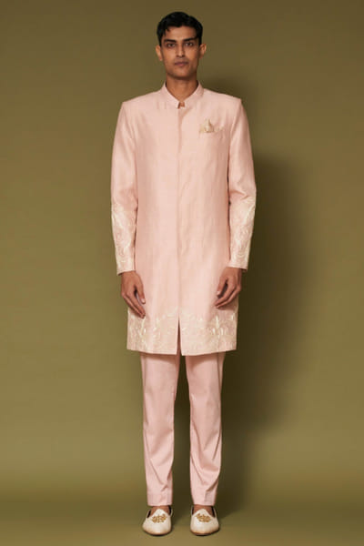 Devnaagri Blush pink dori embroidered sherwani set DEVNAPR26D143056