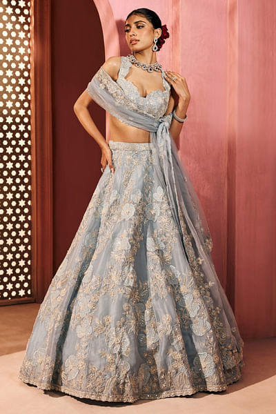 Light blue embroidered lehenga set