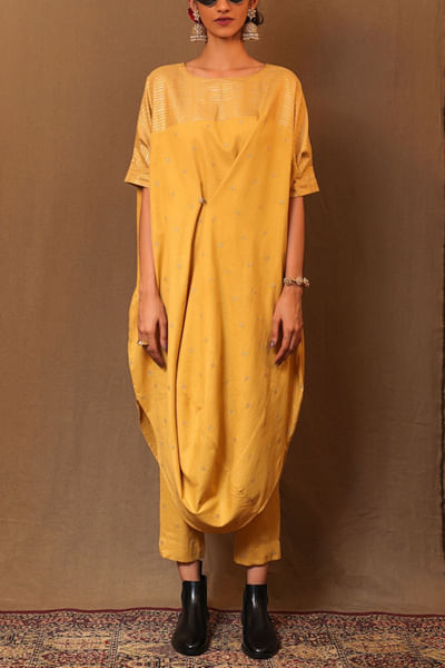 Mustard cotton cowl tunic