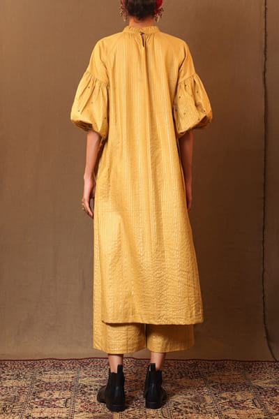 Mati Mustard cotton striped tunic set MTIOCT24D236