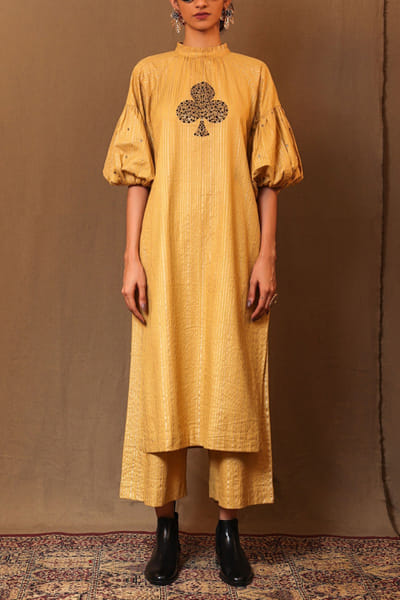 Mati Mustard cotton striped tunic set MTIOCT24D236