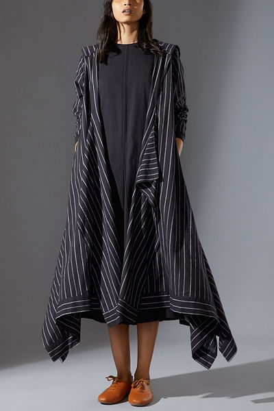 Black stripe cotton jacket set