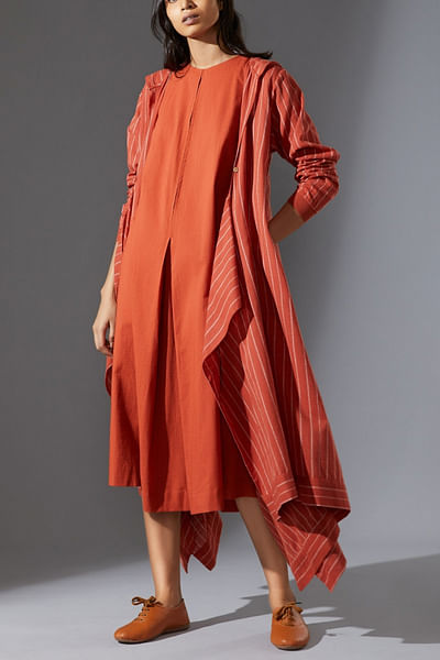 Rust stripe cotton jacket set