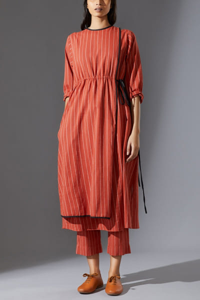 Mati Rust stripe overlap tunic set MTIJUL23D2313