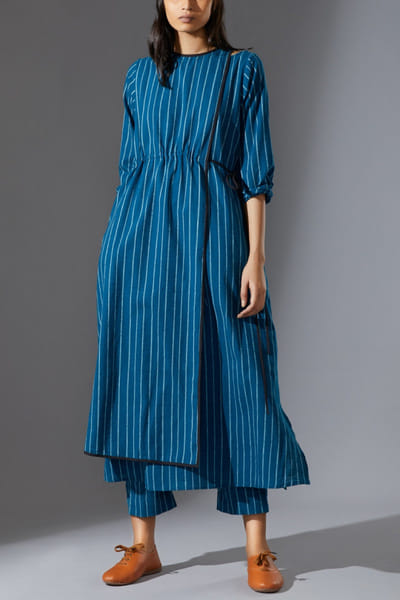Mati Blue stripe overlap tunic set MTIJUL23D2312