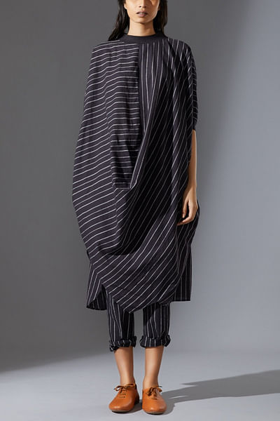 Black stripe cowl tunic set