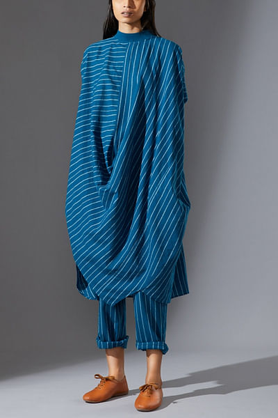 Blue stripe cowl tunic set