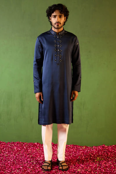 Shreyansh Designs Midnight blue floral embroidered kurta set SHRJAN26D135857