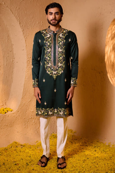 Forest green embroidered kurta set