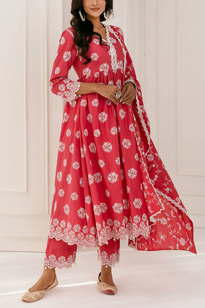 Red cotton kurta set