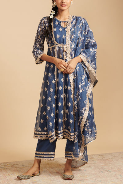 Navy embroidered anarkali set