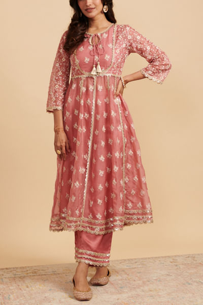 Mauve embroidered anarkali set