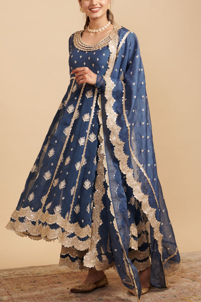 Navy embroidered anarkali set