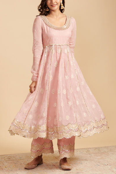 Pink embroidered anarkali and pants