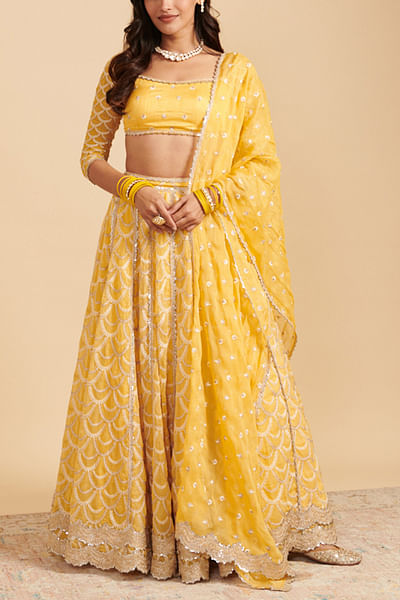 Yellow embroidered lehenga set