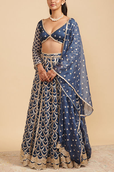 Navy embroidered lehenga set