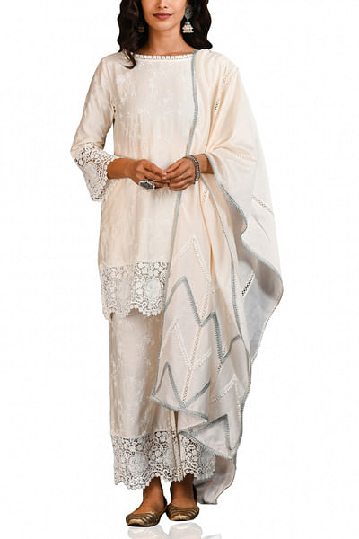 White embroidered kurta set