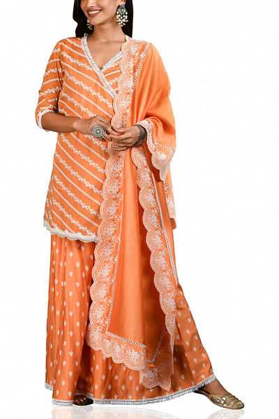 Orange embroidered angrakha sharara set