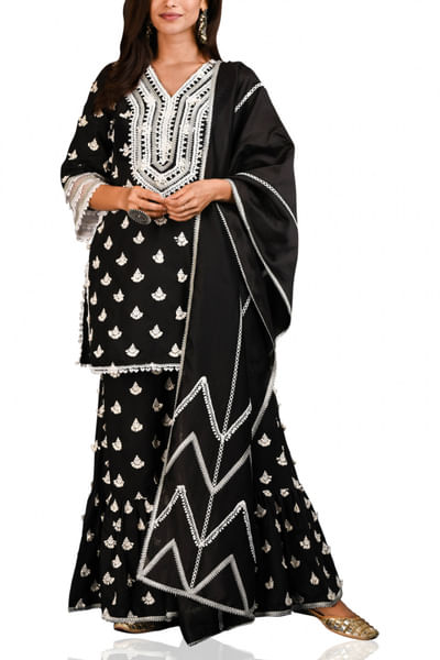 Black embroidered kurta sharara set
