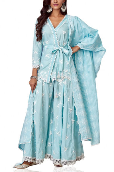 Blue wrap kurta and sharara set