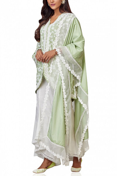 Green embroidered kurta and bell bottoms