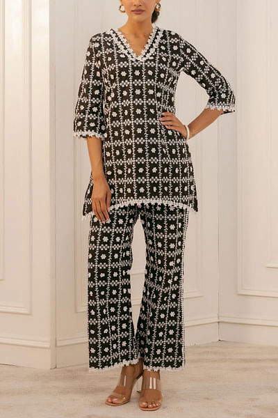 Black embroidered co-ords