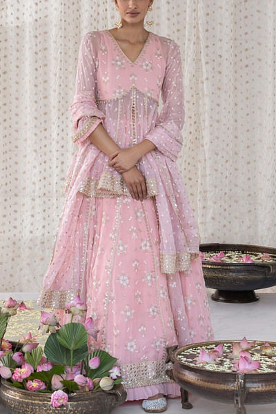 Pink embroidered lehenga set