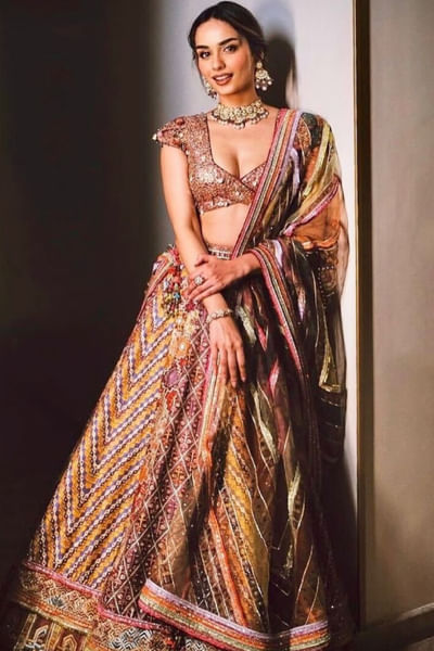 Multicolour embellished lehenga set