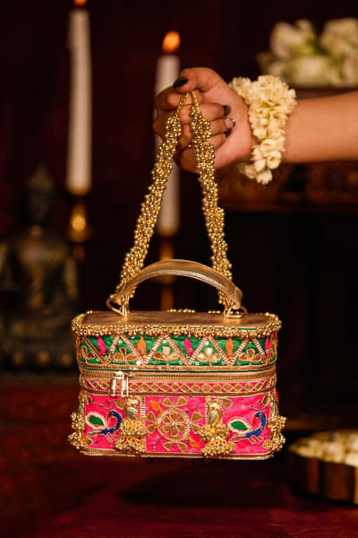 Multicolour zari embroidered bucket bag