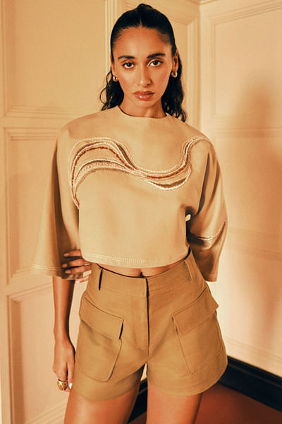 Beige embroidered top