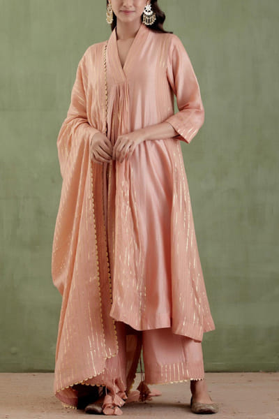 Nude chanderi kurta set