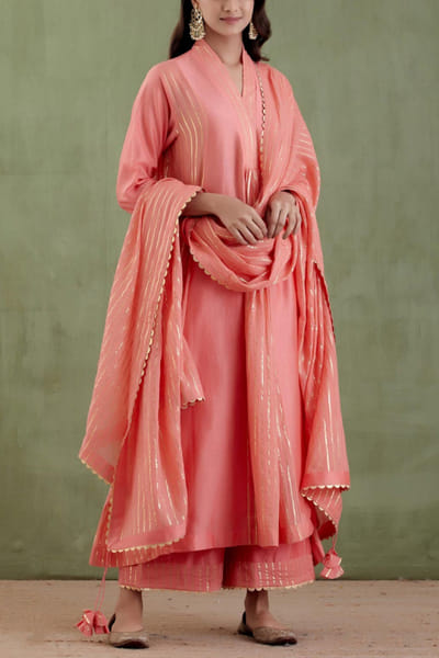 Light orange and red kurta set