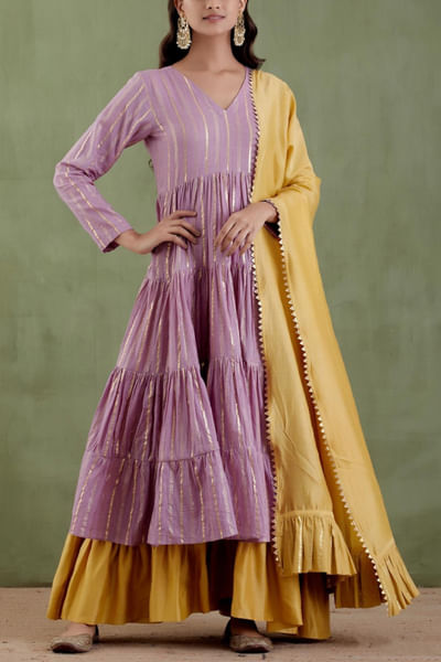 Lilac and golden kurta set